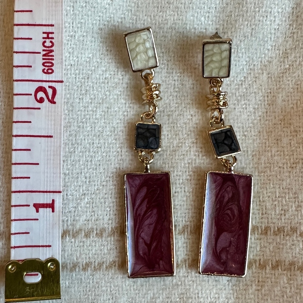 Gold and Burgundy Dangle Earrings